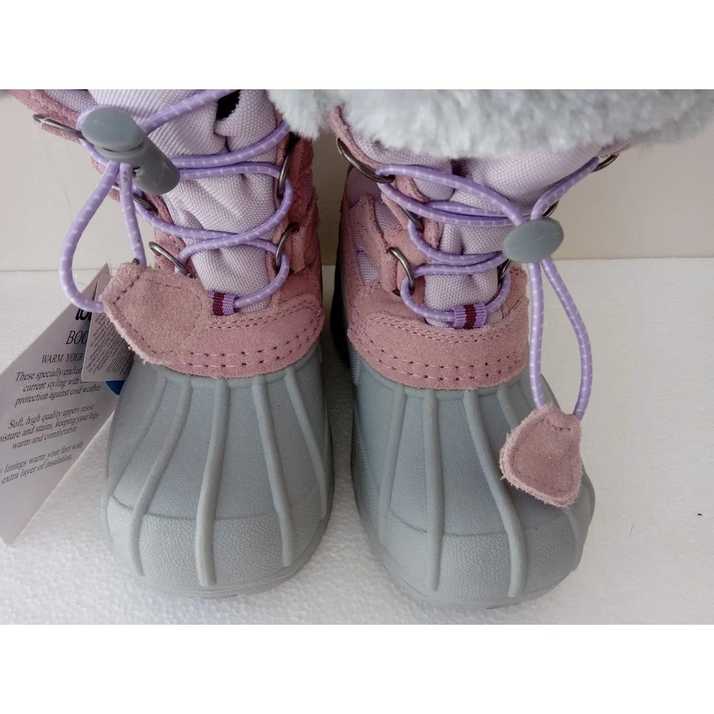 TOTES Winter Boots -TODDLER Size 8T - Lil Jenny -PINK Purple&Gray Bungee Closure